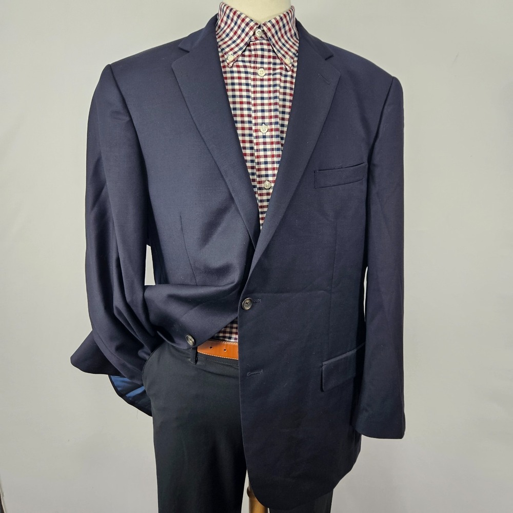 Hart Schaffner Marx Men's Sport Coat Blazer Two Button Deep Navy Twill Wool 48L.